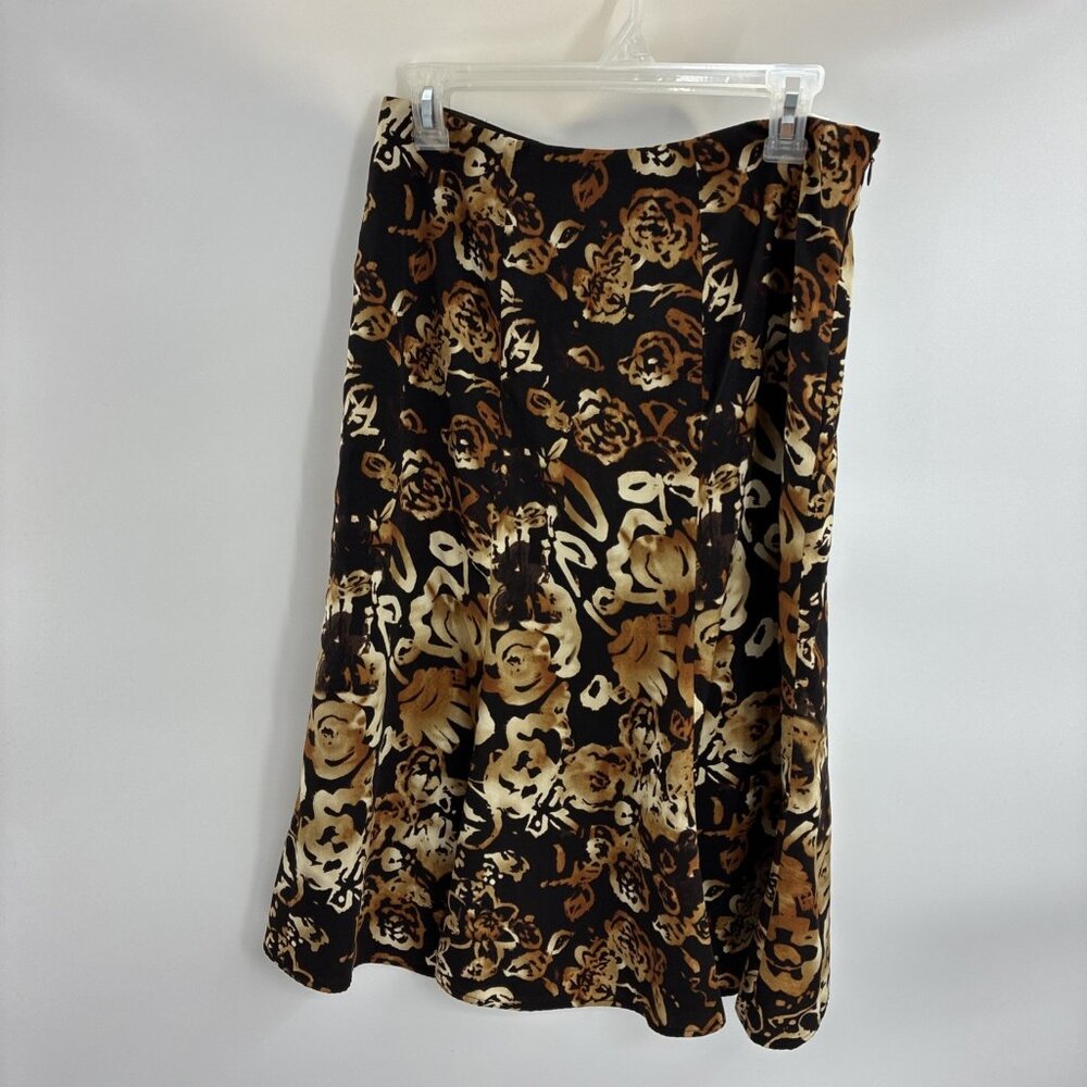 Jones Wear Womens Size 4 Skirt Brown Black Floral Print Midi A Line Career